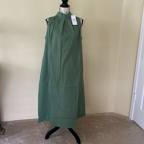 NWT Green Mock Neck Halter Cotton Dress – Size Large - Picture 1 of 3